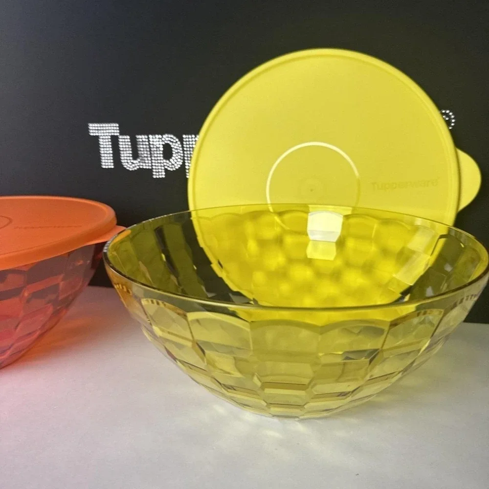 Tupperware Acrylic Ice Prism Salad Bowls 3.5L Orange And Yellow Set Of 2 New